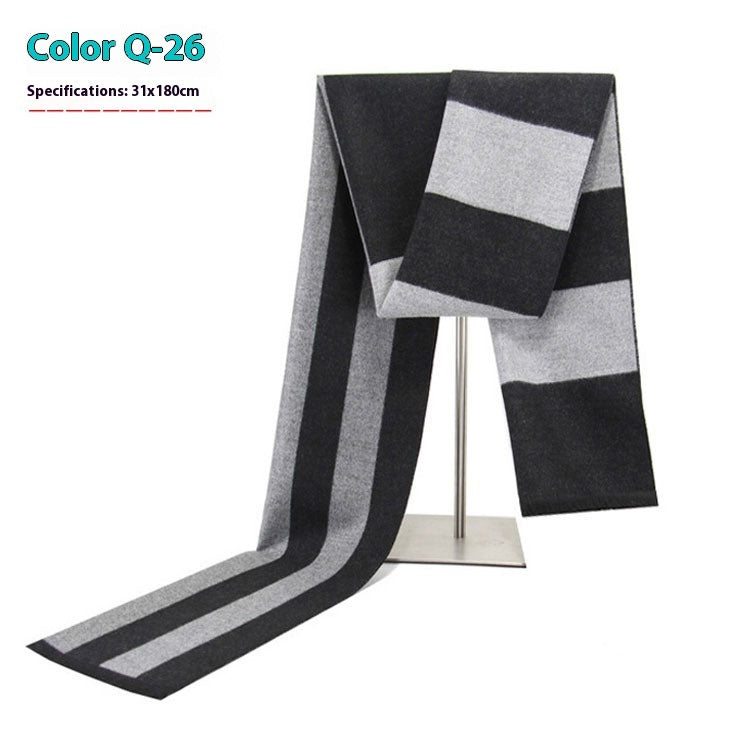 New Men's Winter Warm Cashmere-like Striped Business Scarf For Young People