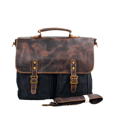 Waterproof Canvas Stitching Leather Briefcase Handbag