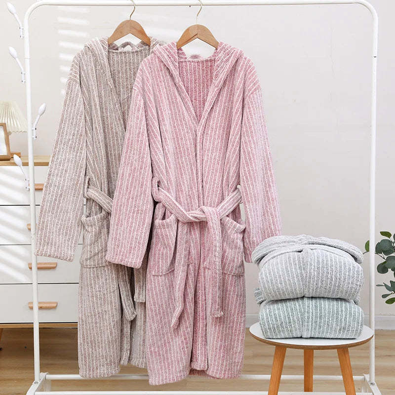 Thicken And Lengthen Coral Fleece Bathrobe Plus Size Pajamas Homewear