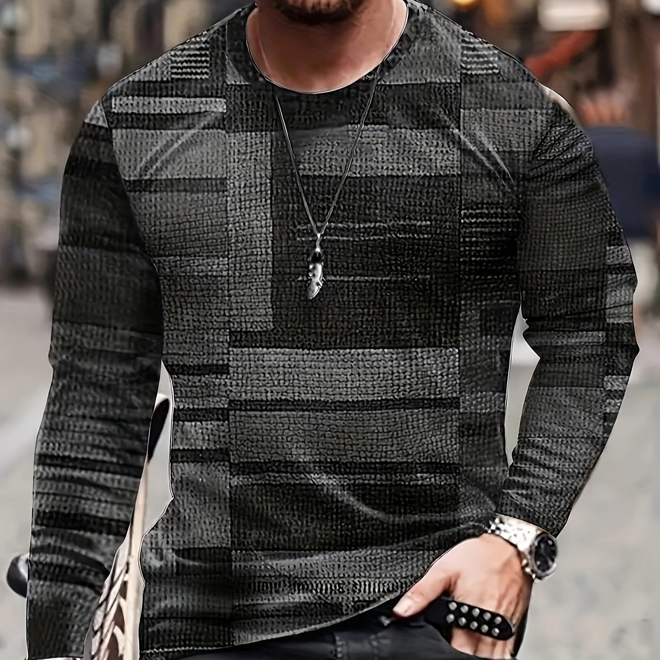 Design Trend Men's 3D Digital Printed Round Neck Long-sleeved Top