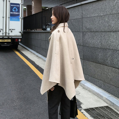 Lace-up Shawl Cape Thickened Coat Woolen