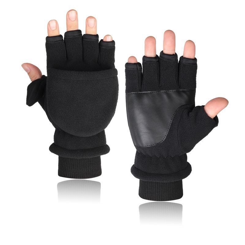 Double-layer Velvet Gloves Flip Touch Screen Half Finger Gloves