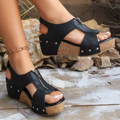 Summer Zipper Wedges Sandals Women's Lightweight Height Increasing Shoes Fashion Casual Sandals