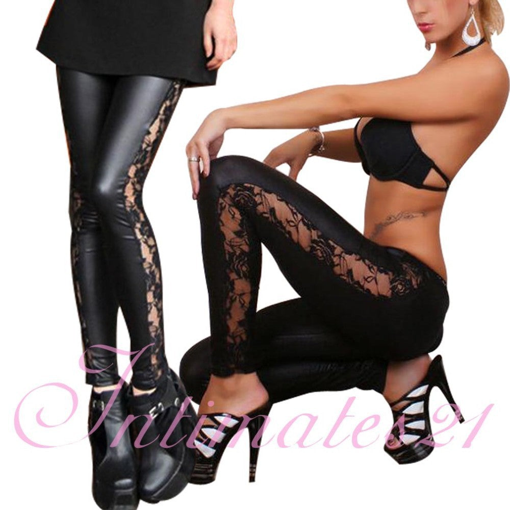 Women's Lace Leather Leggings