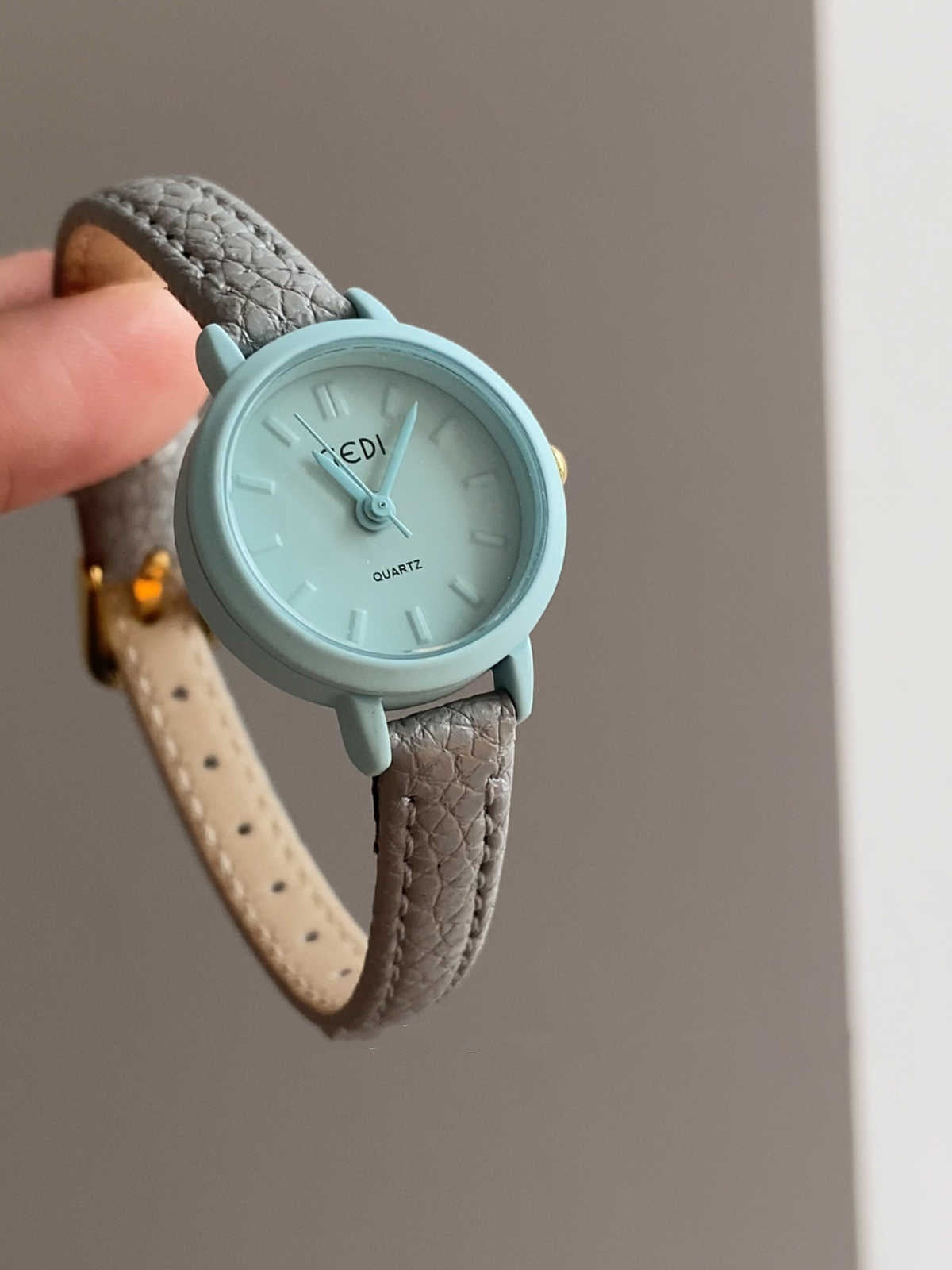 Gray Blue Round Small Dial Belt Women's Simple Fashion Watch