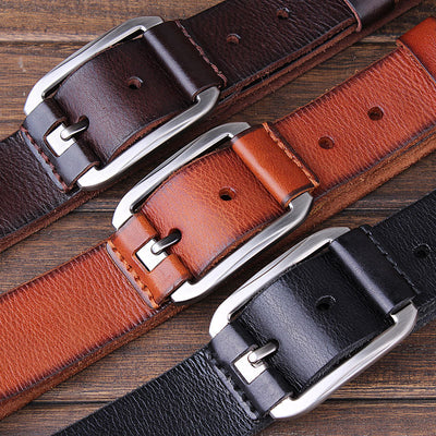 One Layer Single First Cowhide Men's Leather Belt Casual Pidai Pin Buckle