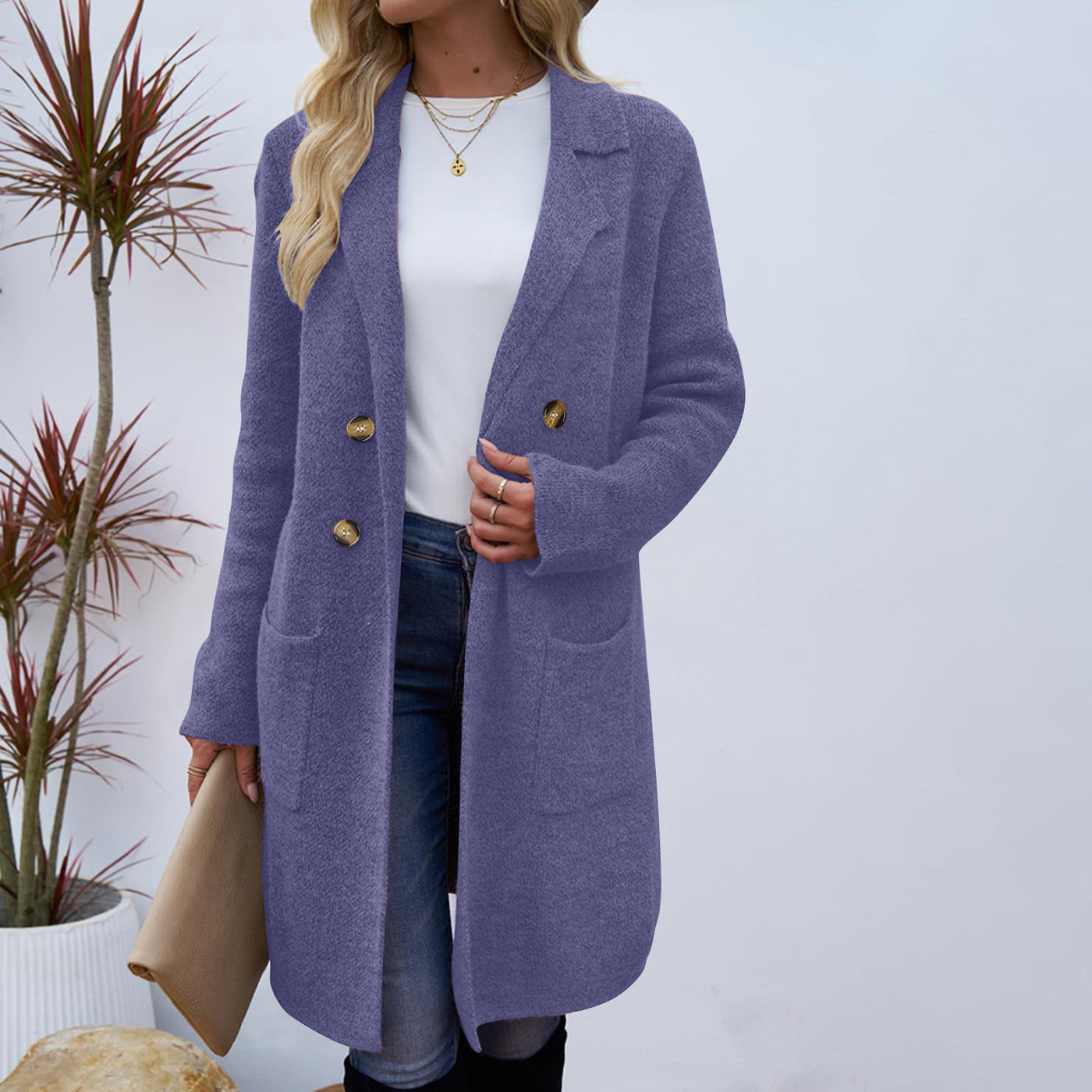 Women's Fashionable All-match Mid-length Woolen Coat Suit Jacket