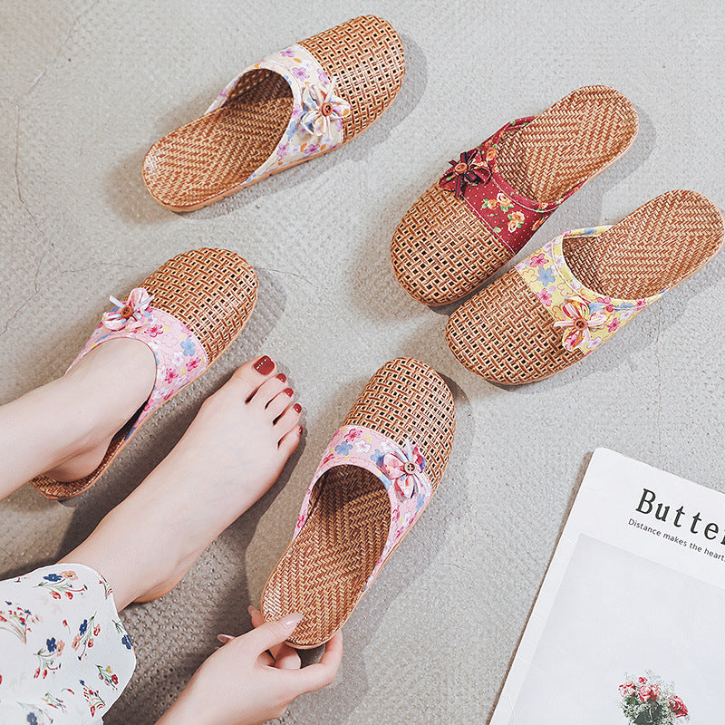 Silent Non-slip Rattan Linen Bamboo Woven Linen Grass Slippers