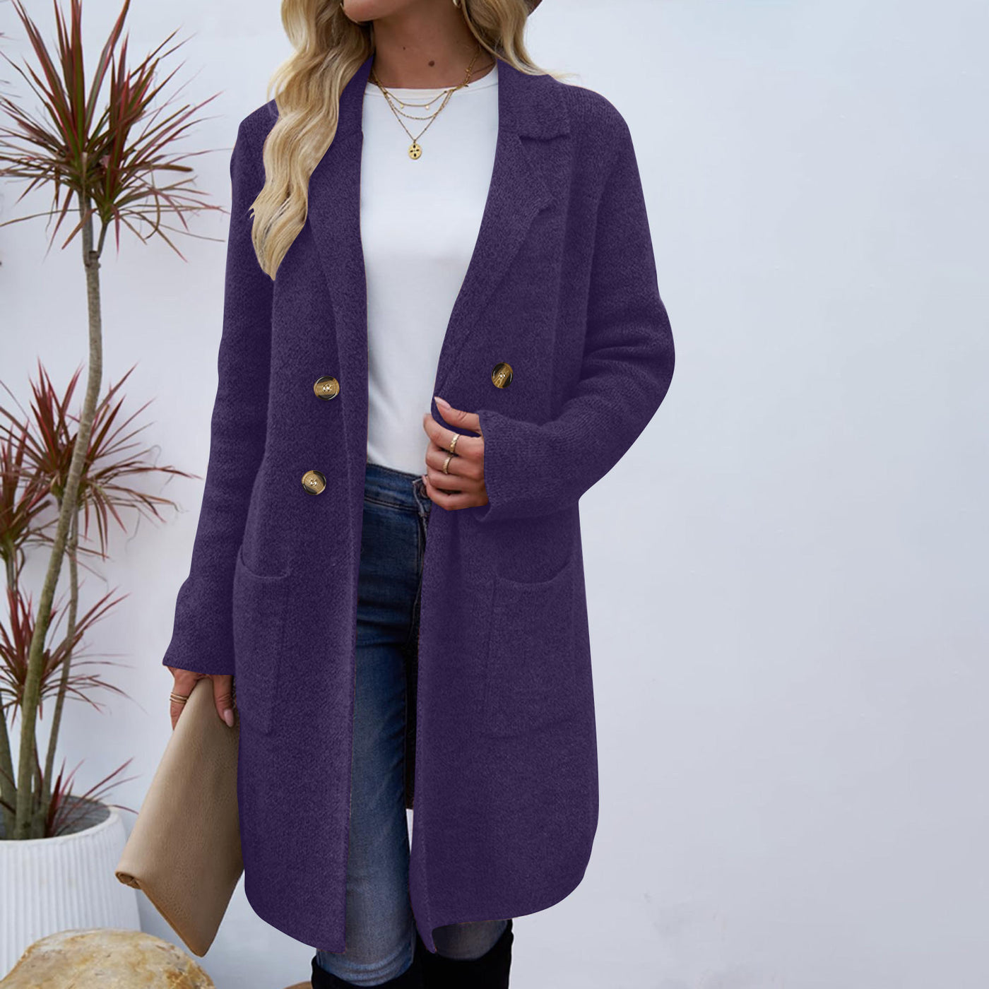 Women's Fashionable All-match Mid-length Woolen Coat Suit Jacket