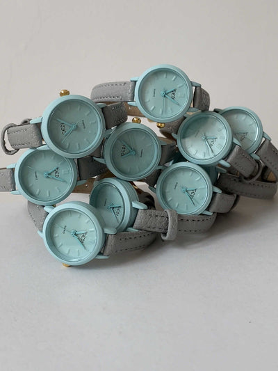 Gray Blue Round Small Dial Belt Women's Simple Fashion Watch