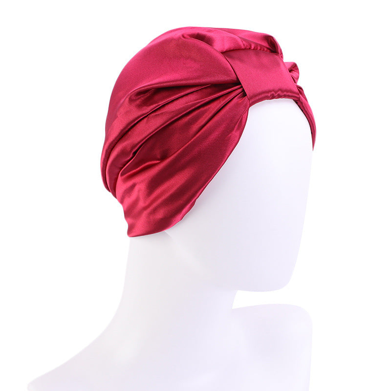 Contrast Color Knotted Head Wash Makeup Double-layer Silk-like Sleeping Hat