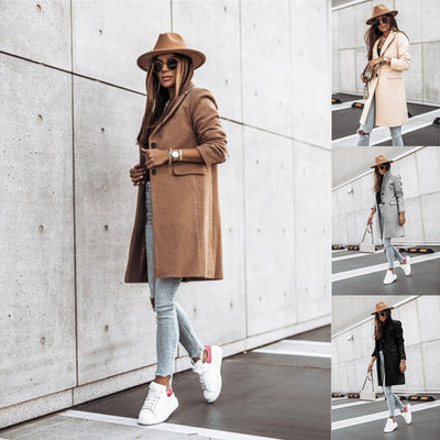 Autumn And Winter Simplicity Long Sleeve Button Woolen Coat