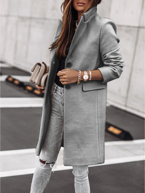 Autumn And Winter Simplicity Long Sleeve Button Woolen Coat