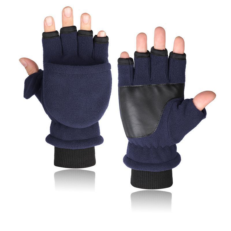 Double-layer Velvet Gloves Flip Touch Screen Half Finger Gloves