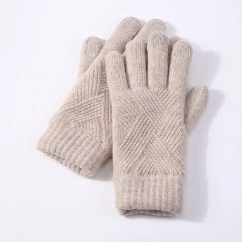 Autumn And Winter Double Layer Fleece-lined Thickened Knitting Gloves