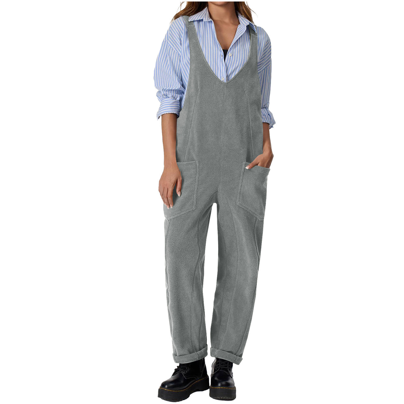 Casual Suspender Trousers Polar Fleece Tooling Style Jumpsuit