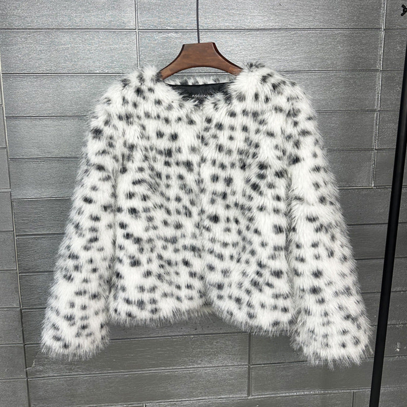 Fur Black And White Spots Women's Short Coat