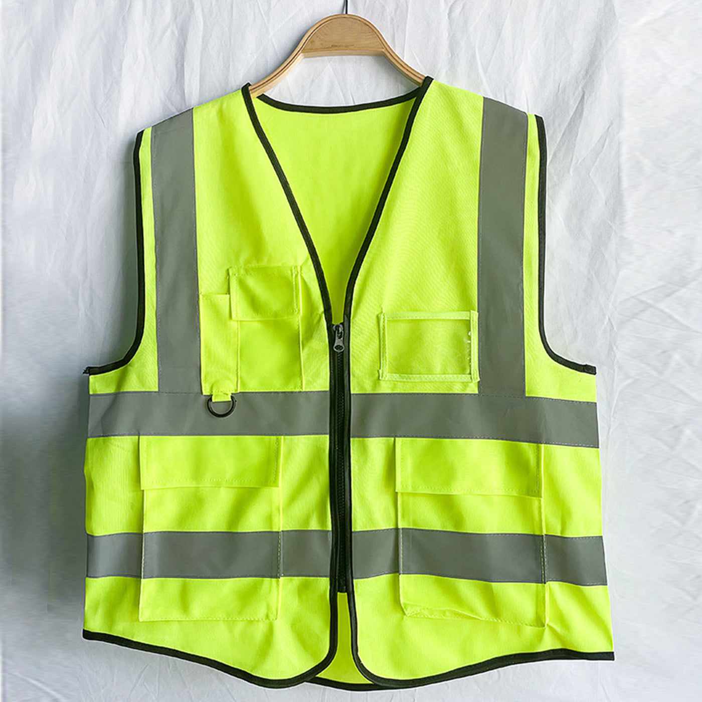 Safety Reflective Vest Construction Industrial Building Road Highway Traffic Cloth Zipper Type Multi Pocket Green