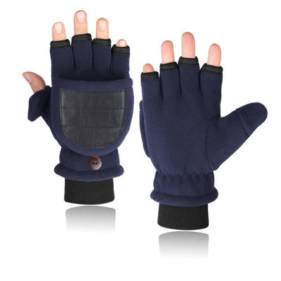 Double-layer Velvet Gloves Flip Touch Screen Half Finger Gloves