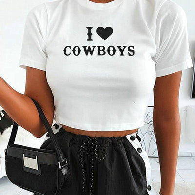 European And American Spring And Summer New Letter Printing Bare Midriff Slim Fit Short Sleeve