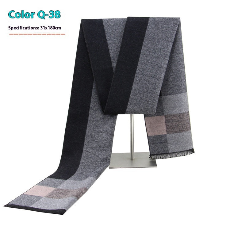 New Men's Winter Warm Cashmere-like Striped Business Scarf For Young People