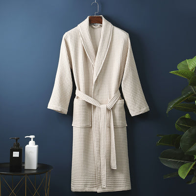 Pure Cotton Bathrobe Long Waffle All Cotton Nightgown