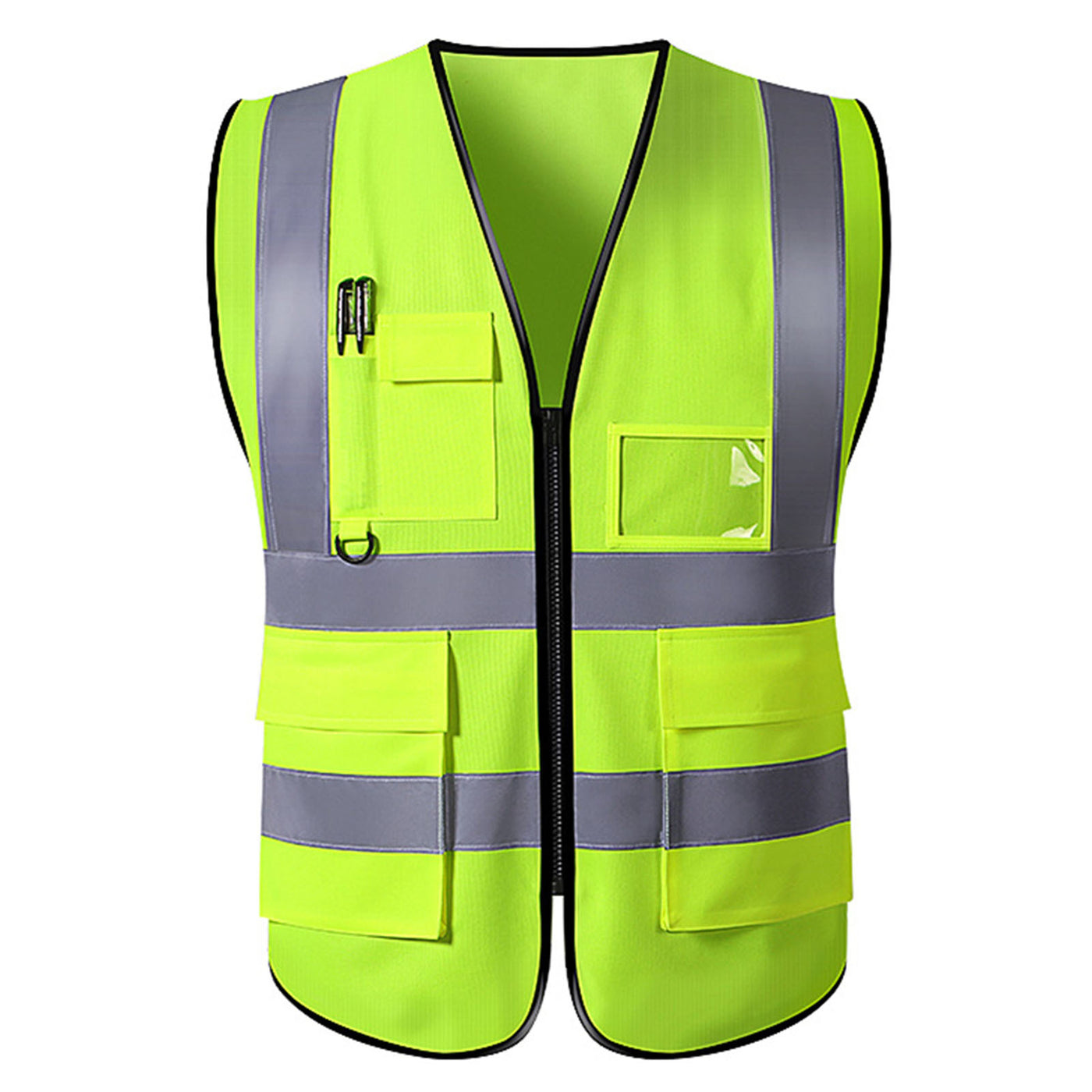 Safety Reflective Vest Construction Industrial Building Road Highway Traffic Cloth Zipper Type Multi Pocket Green