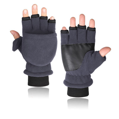 Double-layer Velvet Gloves Flip Touch Screen Half Finger Gloves