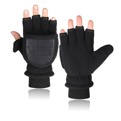 Double-layer Velvet Gloves Flip Touch Screen Half Finger Gloves