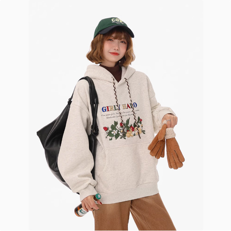 Plucked Exquisite Embroidery Retro Loose Hooded Thick Hoodie