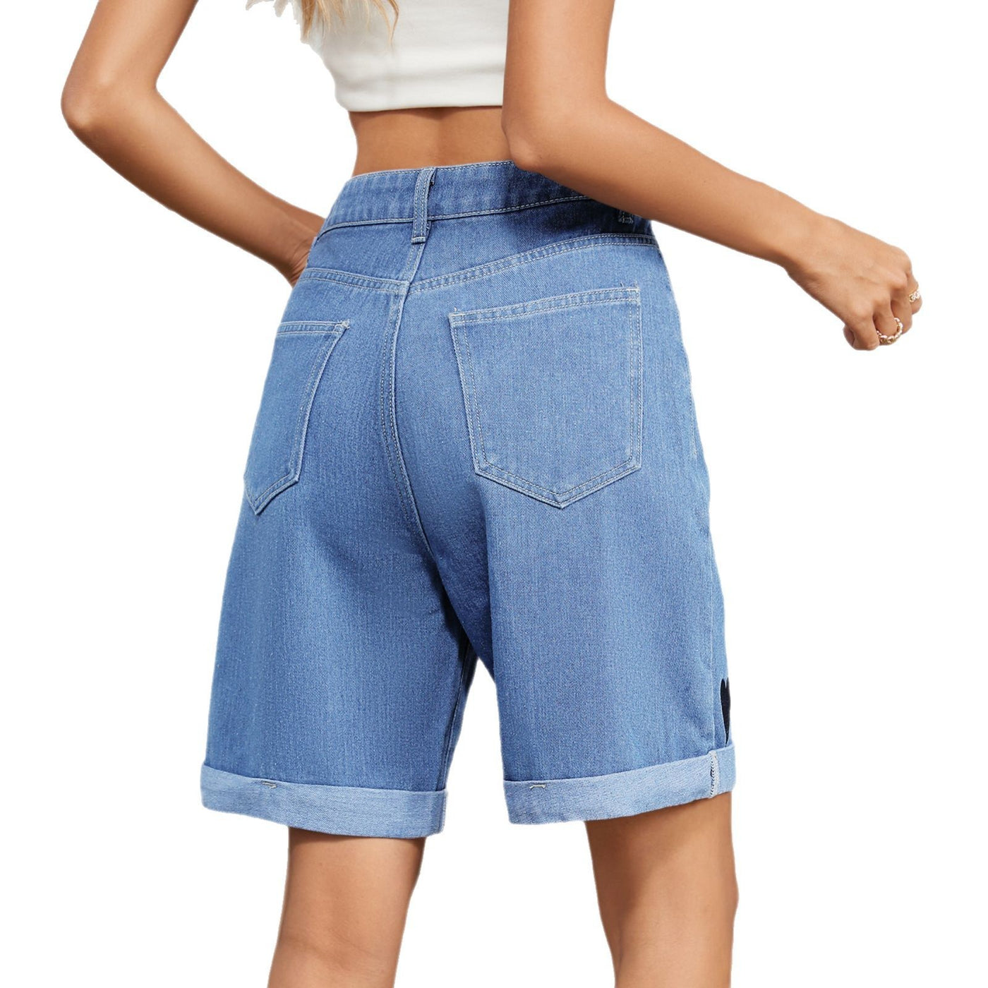 Women's Ripped Curling Five-point Denim Shorts Casual Pants