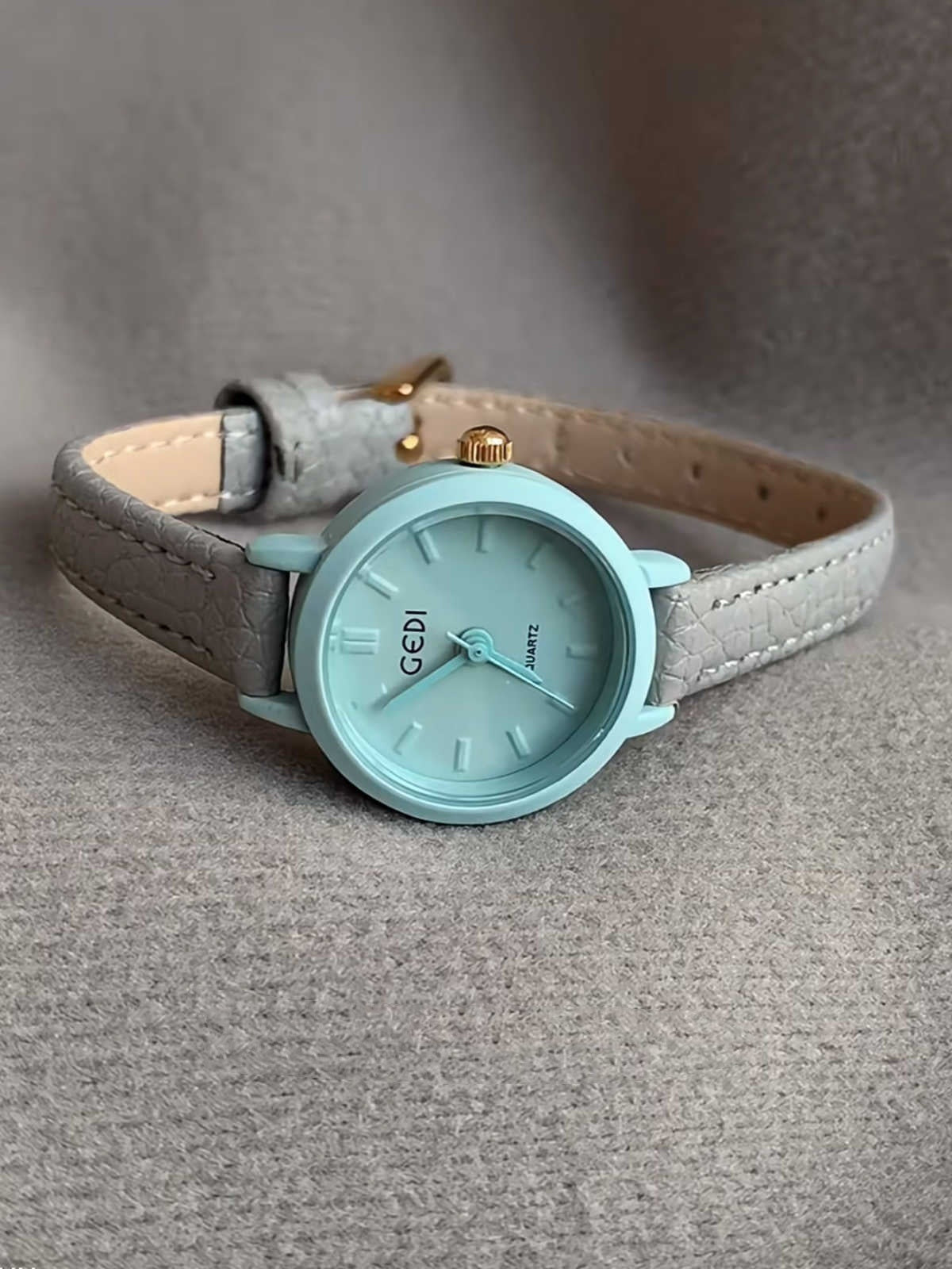 Gray Blue Round Small Dial Belt Women's Simple Fashion Watch