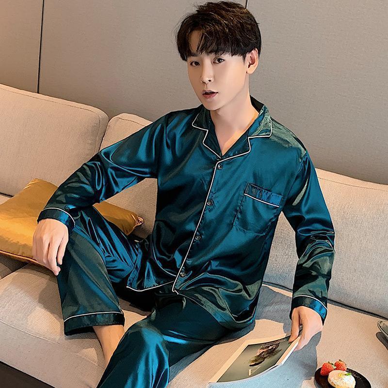 Men's Fashion Large Size Silk Pajamas Suit