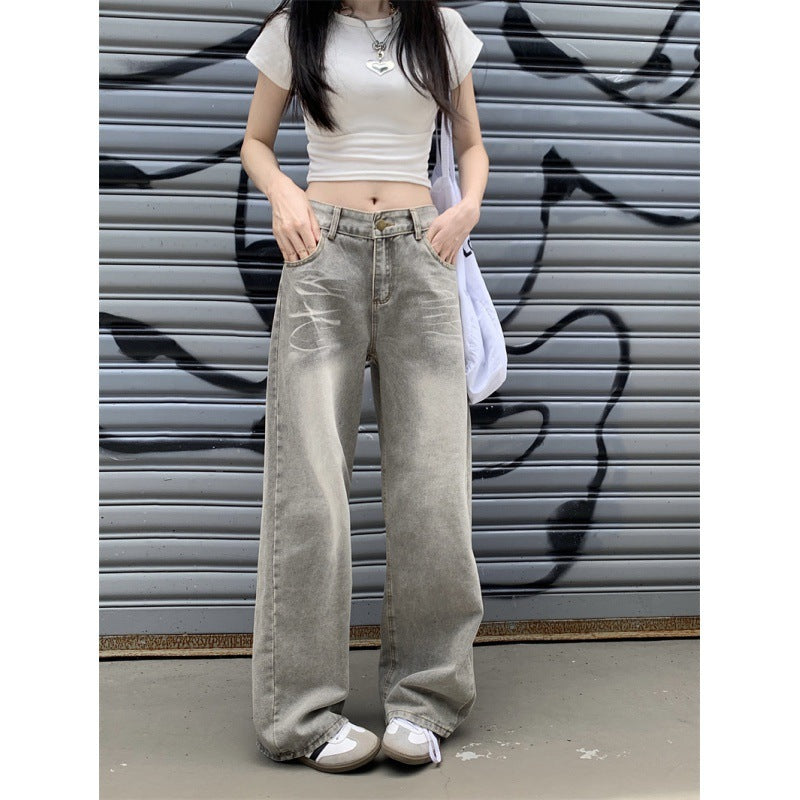 Women's Idle Style Summer-style Retro Drooping Straight Wide-leg Jeans