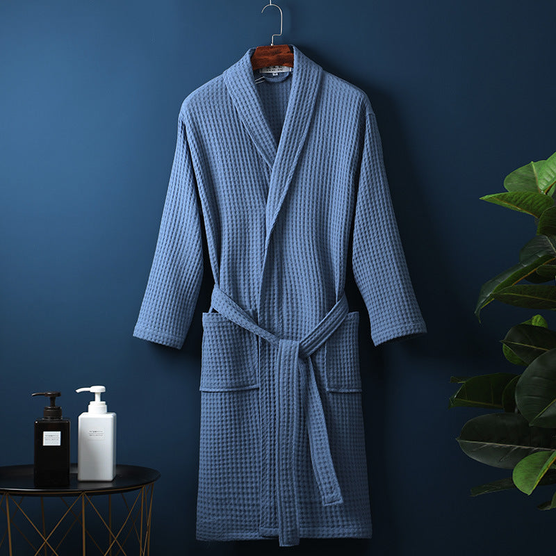 Pure Cotton Bathrobe Long Waffle All Cotton Nightgown