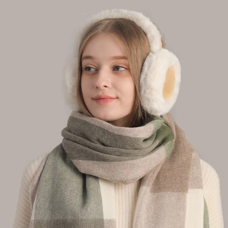 Cute Warm Plush Earmuff Scarf Gloves