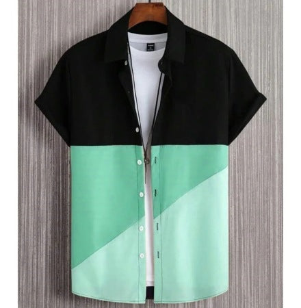 Fashion Trendy Men's Shirt Digital Printing Casual Breathable Stand Collar Short Sleeve