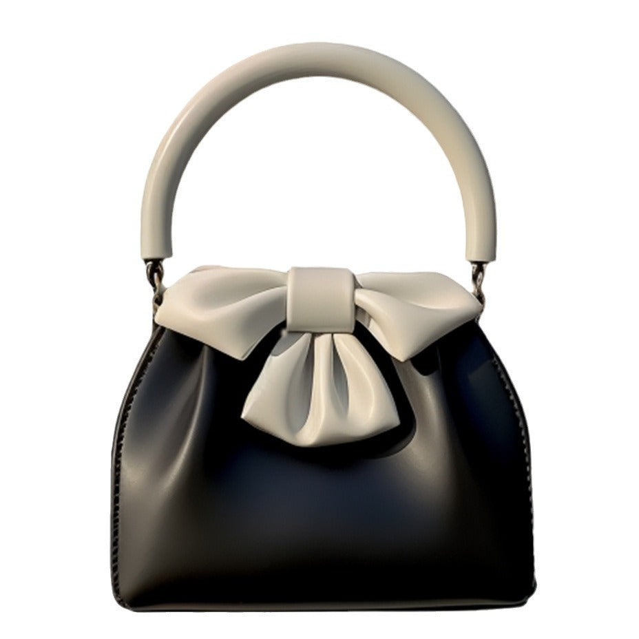 Women's Pleated Handbag Contrast Color Bow Bucket Bag