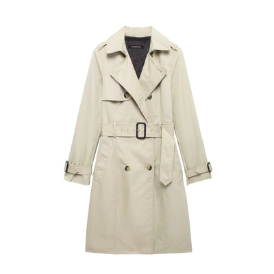 Retro Double-breasted Slim-fit Long-sleeved Lapel Versatile Trench Coat