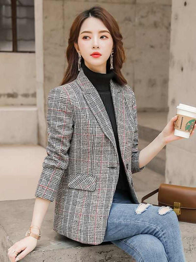 Plaid Suit Women's Waist Trimming Casual Coat