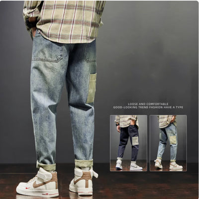 New Trendy Loose Straight Tube Haren Workwear Nine Quarter Jeans