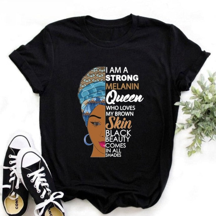 Black Girl Printed Short-sleeved T-shirt For Women