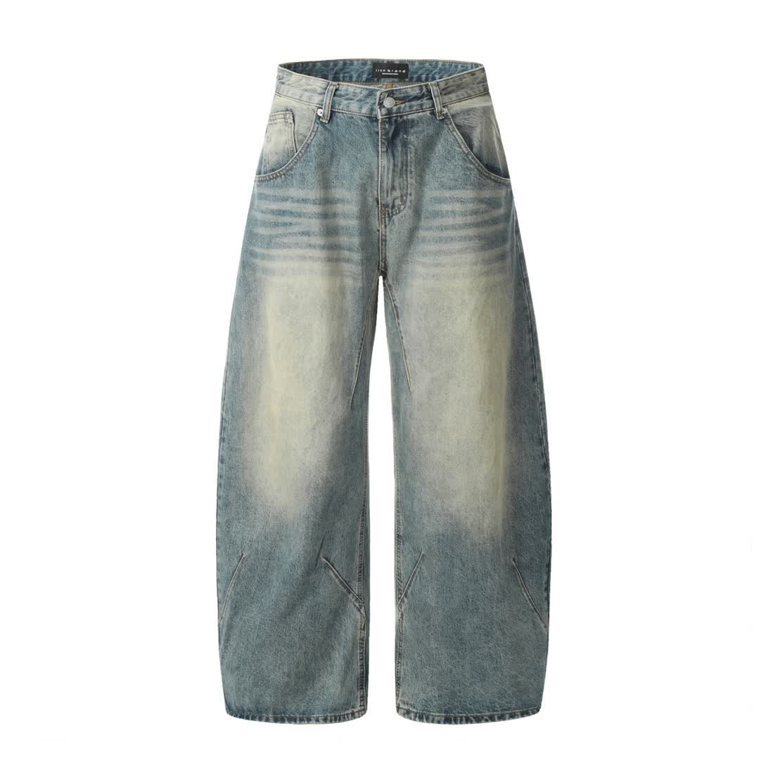 Retro Design Deconstructed Pleated Washed Blue Jeans