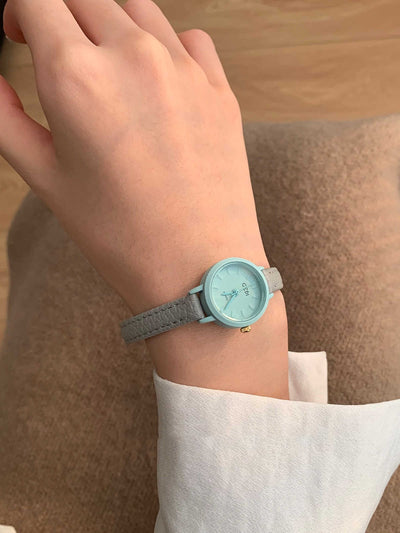 Gray Blue Round Small Dial Belt Women's Simple Fashion Watch