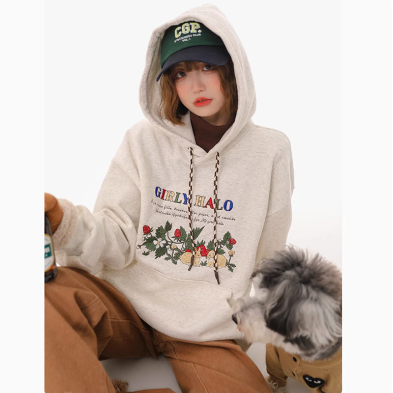 Plucked Exquisite Embroidery Retro Loose Hooded Thick Hoodie