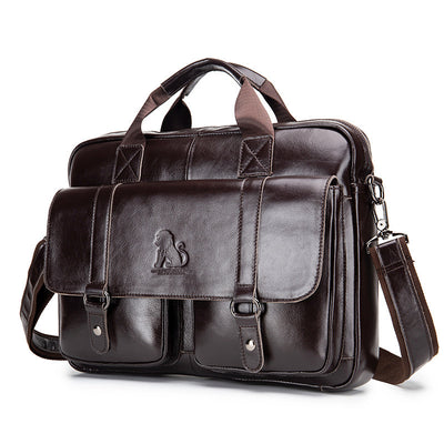 Cowhide Men's Briefcase Business Large Capacity Handbag