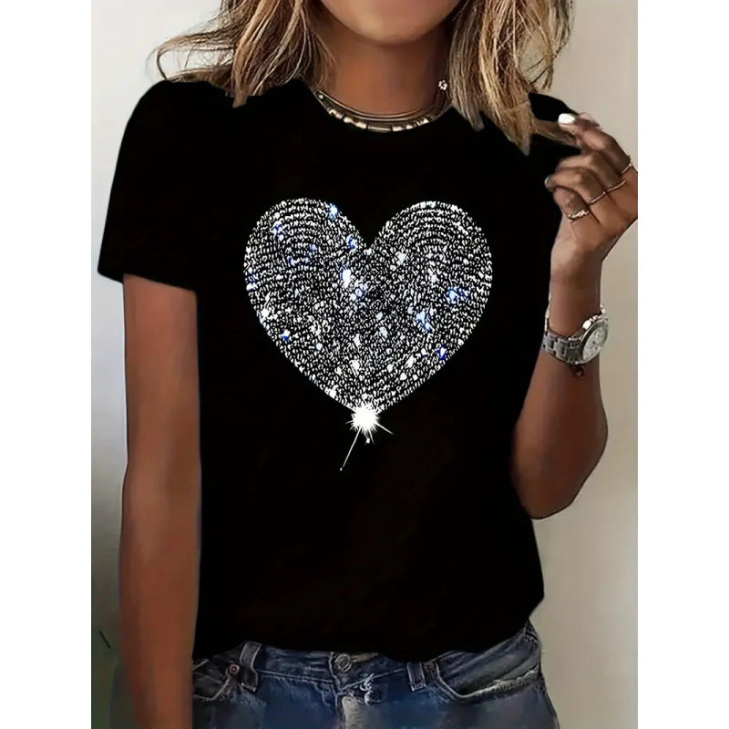 Women's Short-sleeved Valentine's Day Heart Round Neck Top