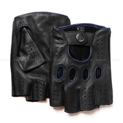 Riding Outdoor Leather Half Finger Sheepskin Gloves