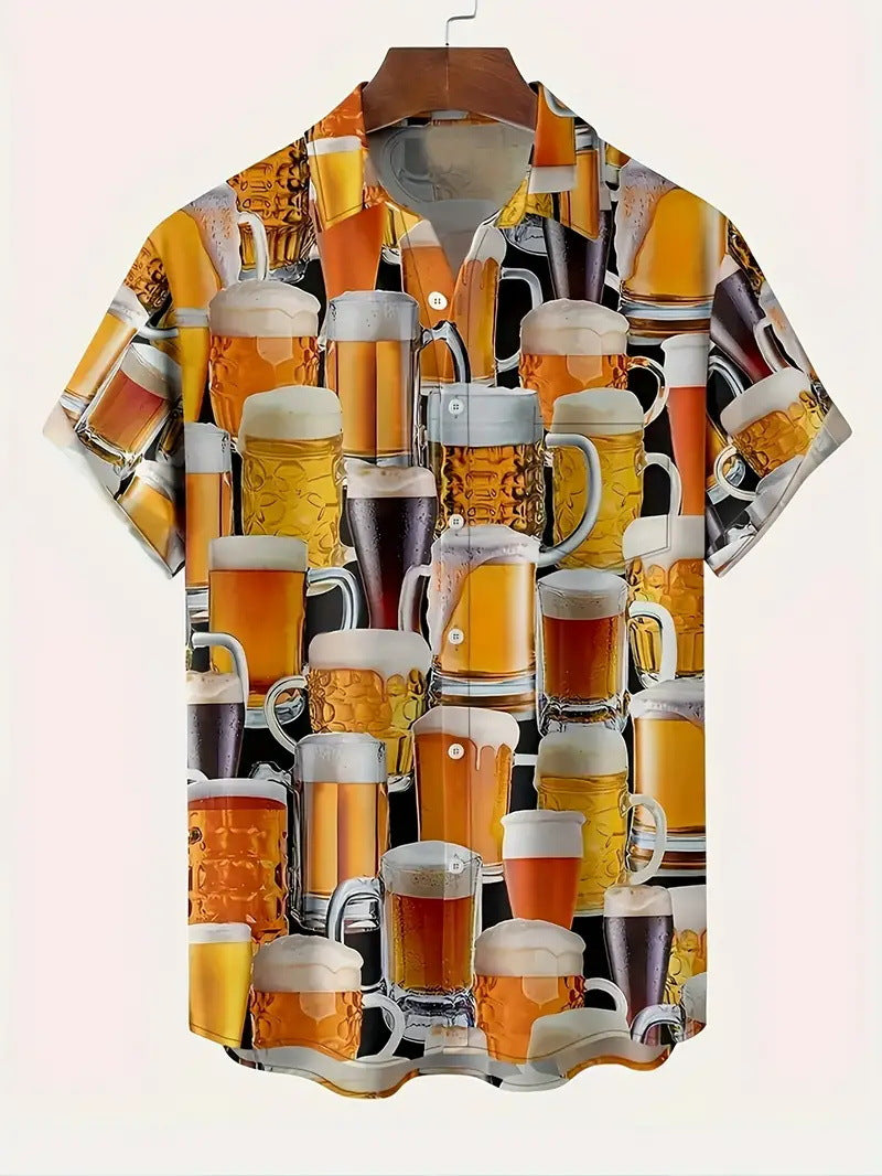 Men's New Personalized 3d Beer HD Printed Short-sleeved Shirt