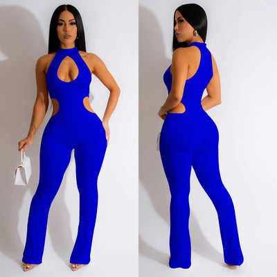 Women's Solid Color Sexy Halter Hollow-out Jumpsuit